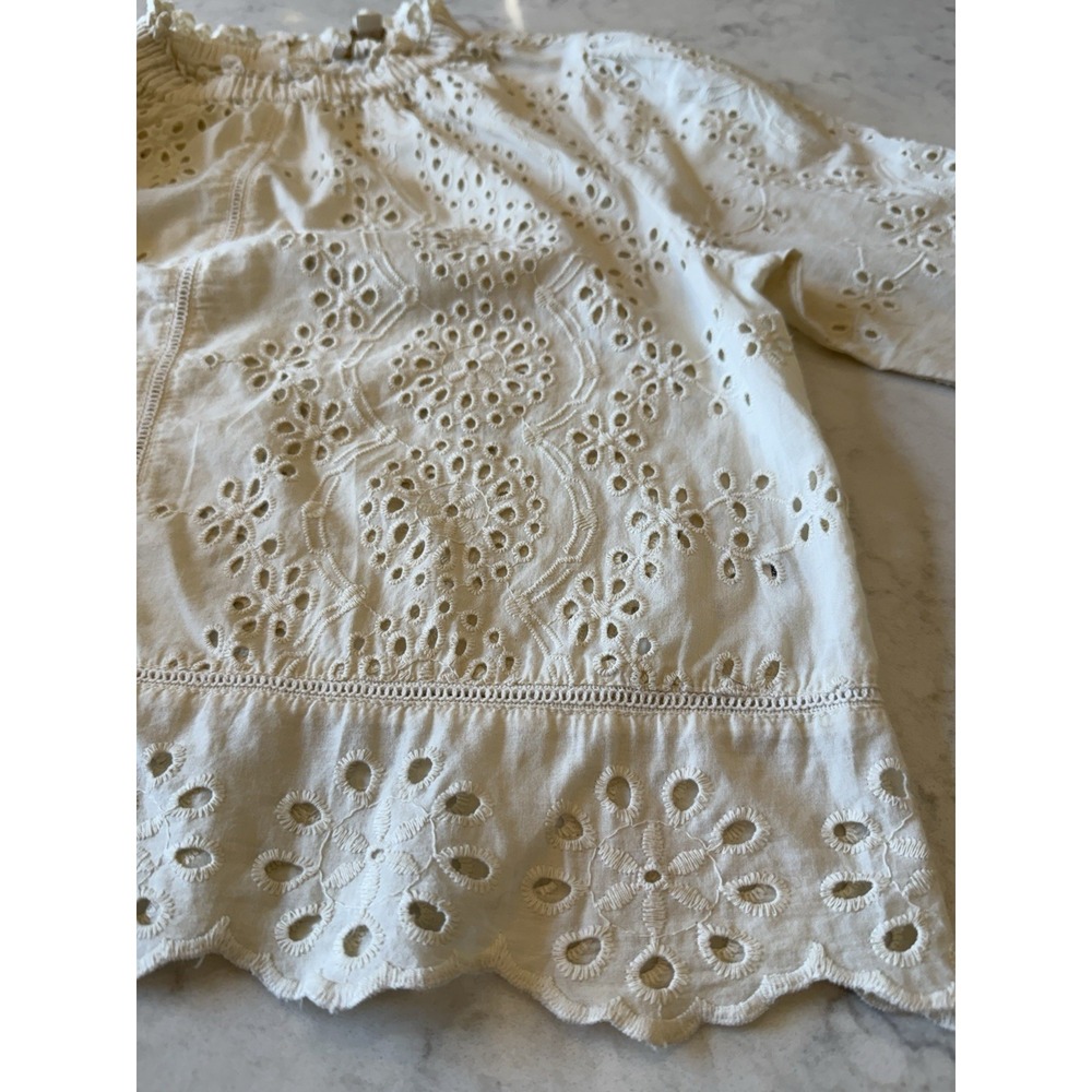 Jennifer & Grace Blouse • Cropped Embroidered Eyelet Long Sleeve Ivory • Medium - Picture 9 of 10